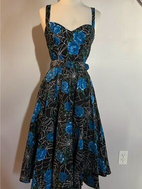 VIXEN by Micheline Pitt blue rose spider web circle dress size SMALL